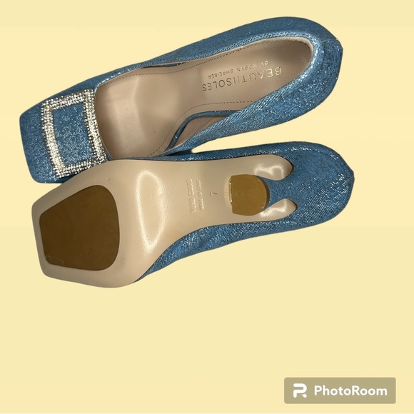 Beautiisoles DAISY SKY BLUE METALLIC 7 Crystal buckle rhinestones Italy. NWOT - Picture 4 of 12